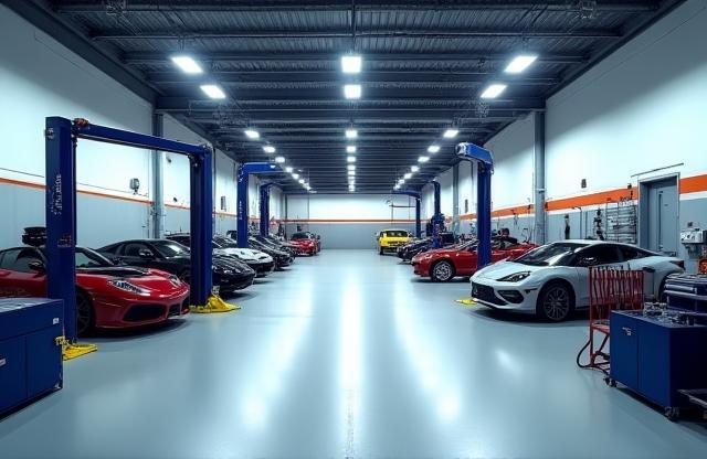 A clean and organized interior view of the automotive workshop, highlighting the professional environment